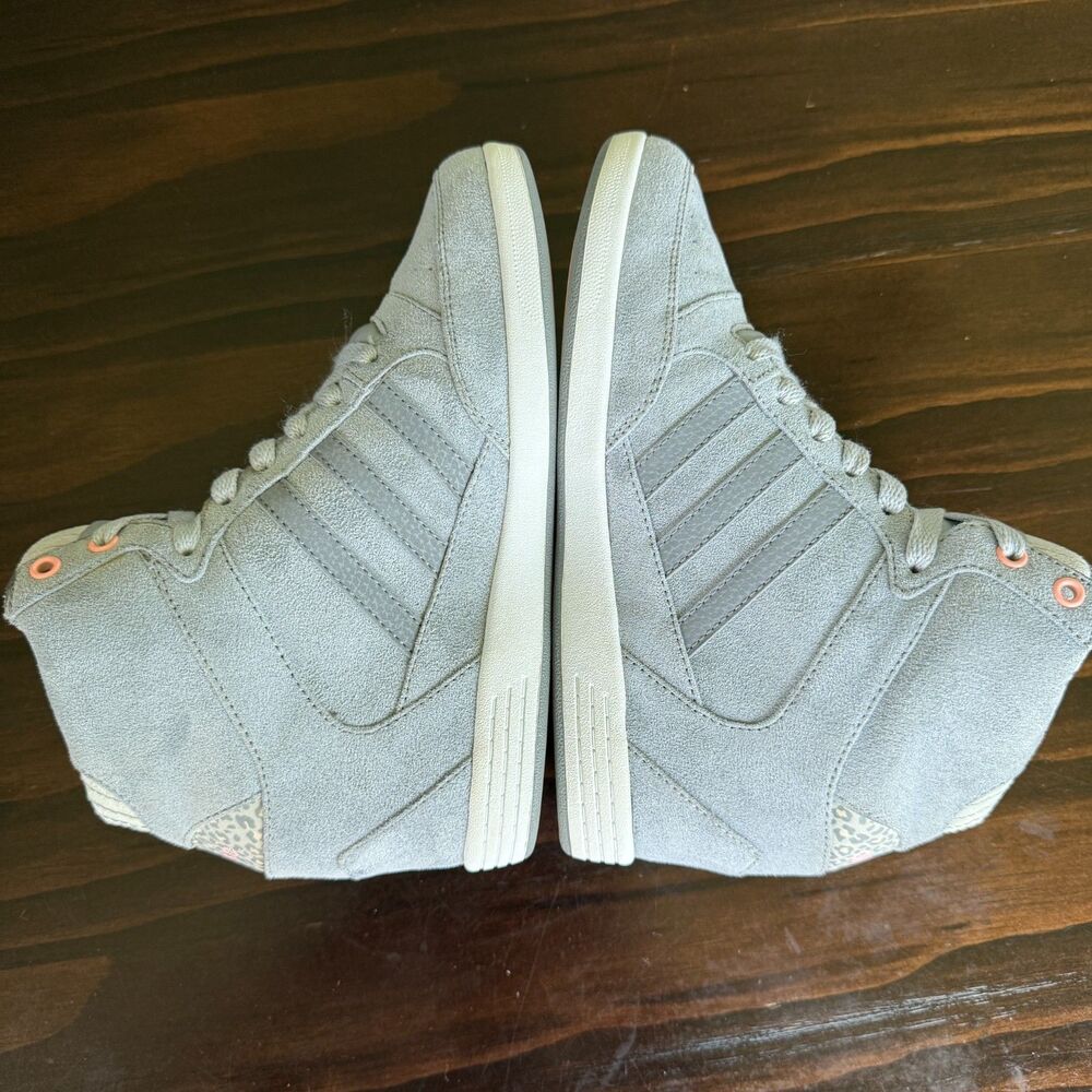 adidas NEO Super Women's Gray Suede High Top Wedge Leopard Sneakers Size 6.5 - Picture 7 of 10